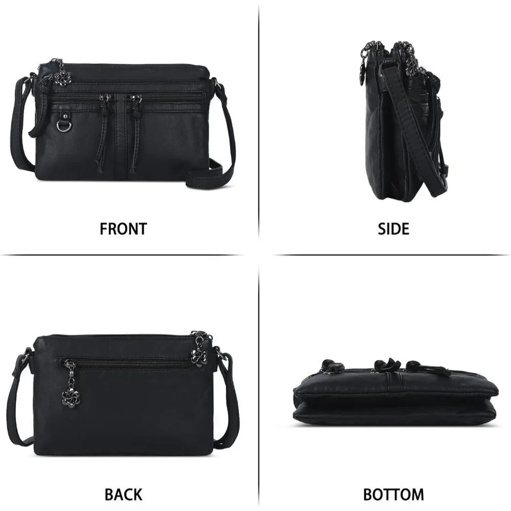 Leather Crossbody Bag Women Small Multi-Pocket Zipper Shoulder Purse